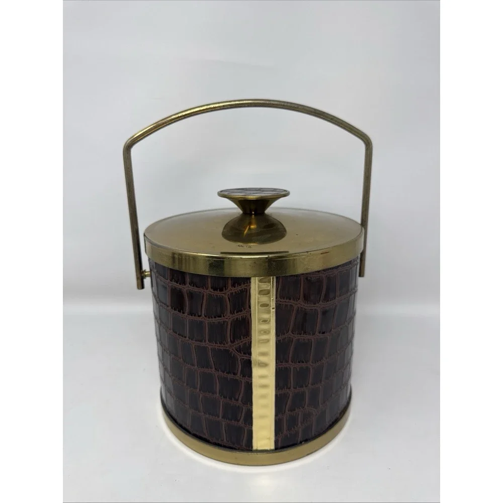 Vintage Serv-Master Creations MCM Faux Alligator Brass Gold Tone Ice Bucket